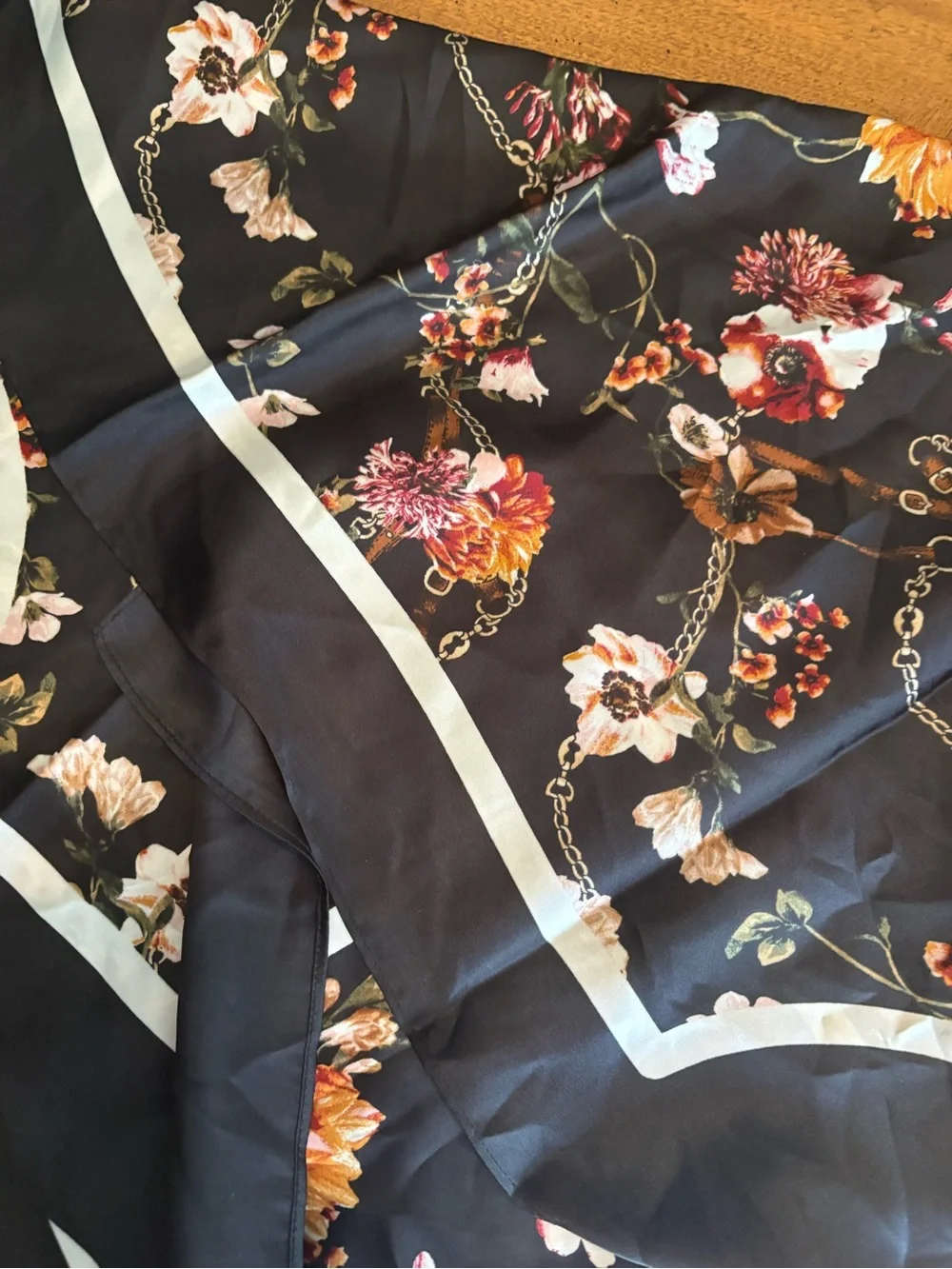White House Black Market Silky Floral & Chain Print Scarf — Black/Multi